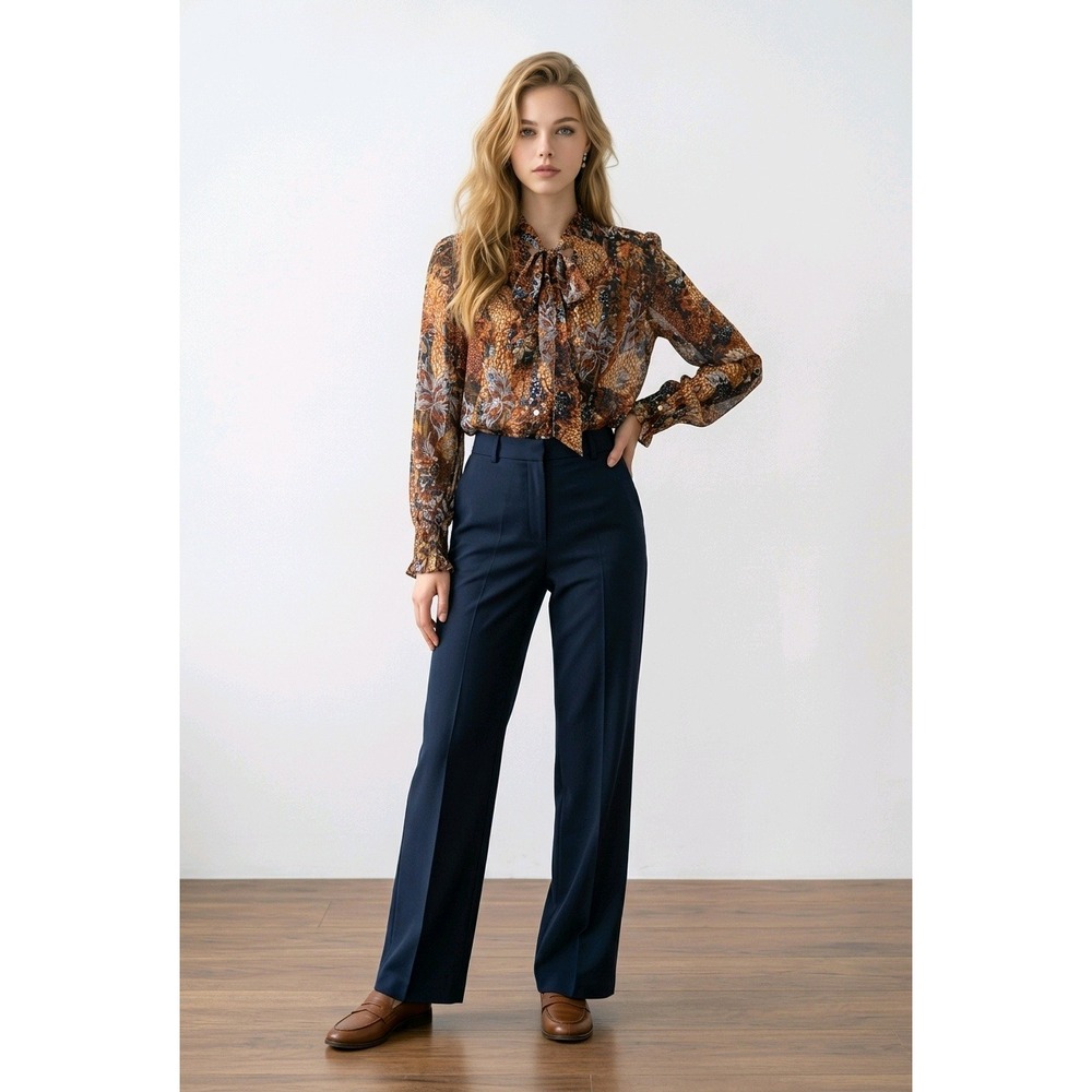 JJs Fairyland Womens Boho Floral Ruffle Lace Trim Blouse Rust Navy Blue SMALL - Picture 2 of 8